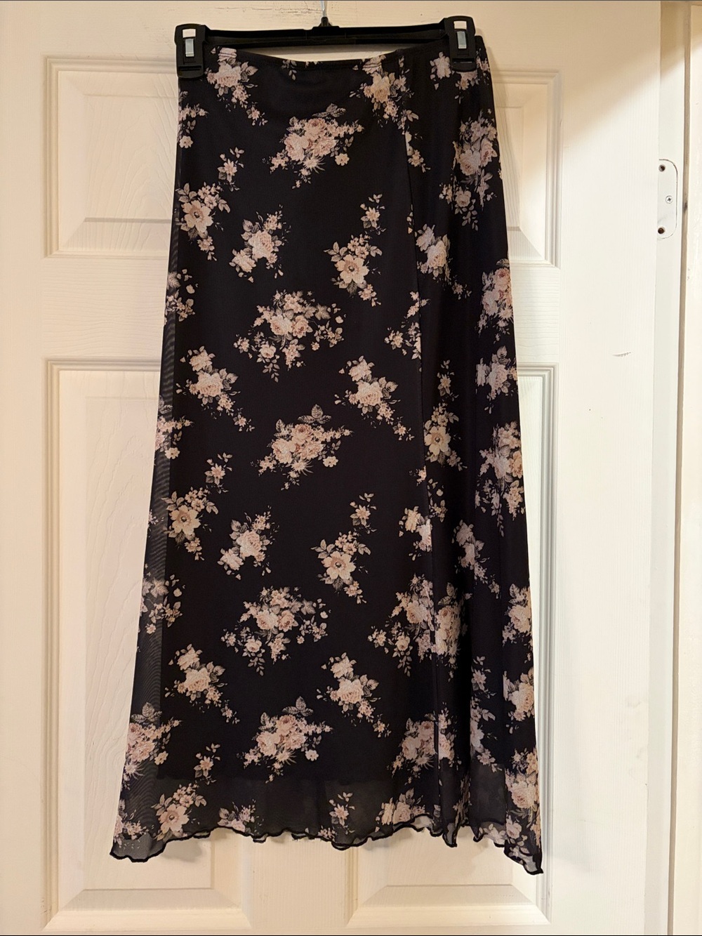 Black Floral Maxi Skirt with Pink Bouquet Print